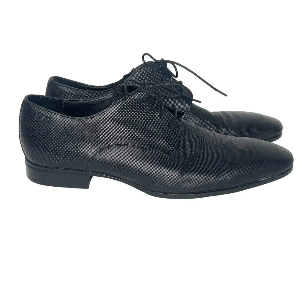 HUGO BOSS Highline Derb Pr1 Textured Leather Derby Shoes Black Mens Size US 10